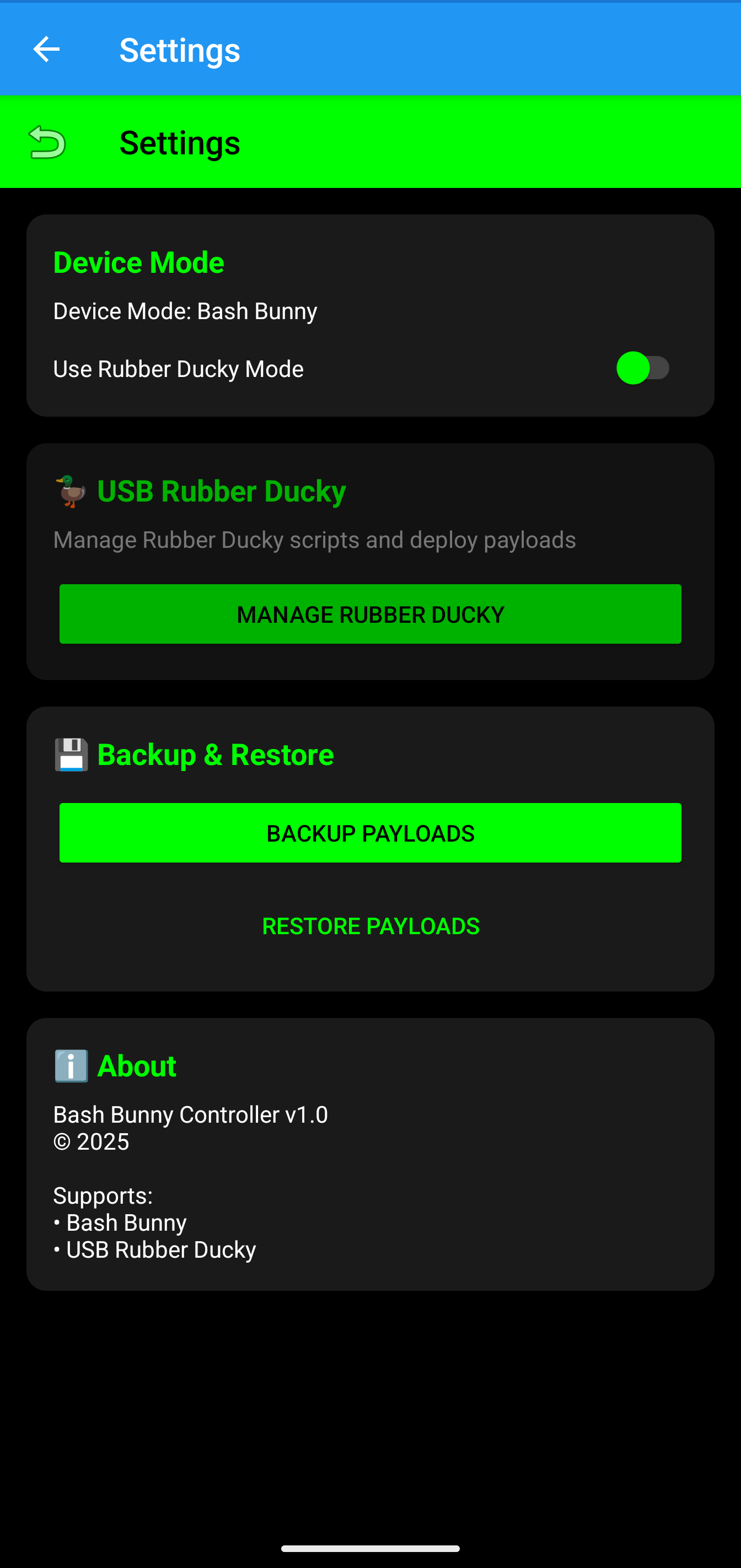 Bash Bunny Controller - Settings